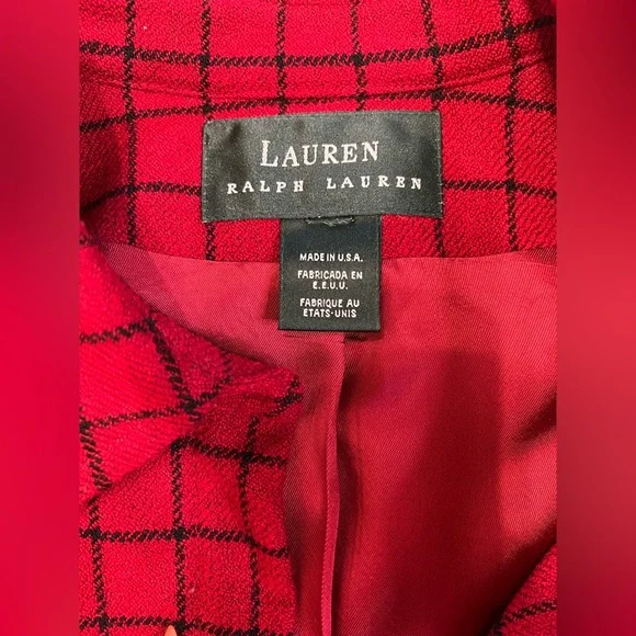 Ralph Lauren Wool Red Plaid Jacket 10 Zip closure with shoulder pads - Picture 3 of 5